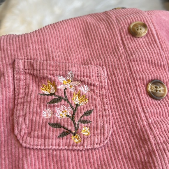 Pink Corduroy Dress Floral Embroidery, Pockets, Ruffles Size 4T - Picture 7 of 8